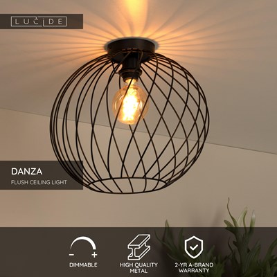 Lucide DANZA - Flush ceiling light - Ø 40 cm - 1xE27 - Black